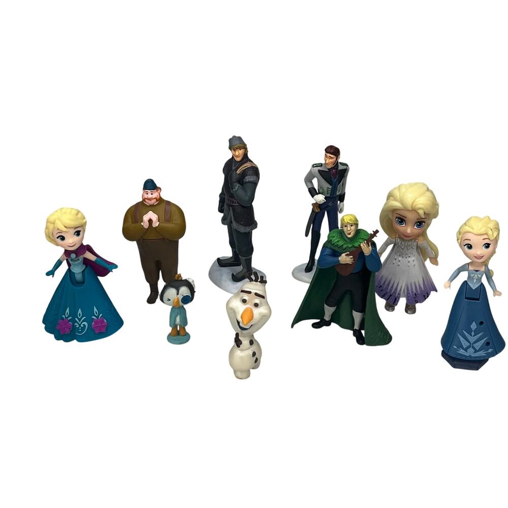 Disney Frozen Figure Lot of 9 Elsa Kristoff Hans Oaken Olaf PVC Mini Figures